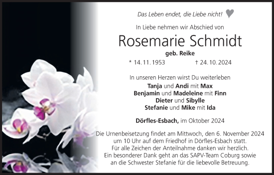 Anzeige von Rosemarie Schmidt von MGO