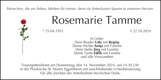 Anzeige von Rosemarie Tamme von MGO