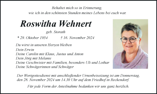 Anzeige von Roswitha Wehnert von MGO