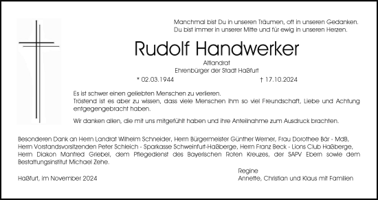 Anzeige von Rudolf Handwerker von MGO