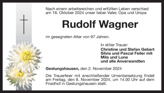 Anzeige von Rudolf Wagner von MGO