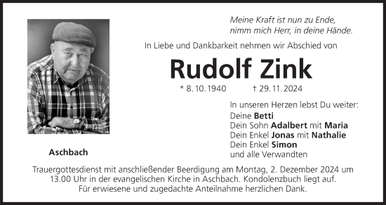 Anzeige von Rudolf Zink von MGO