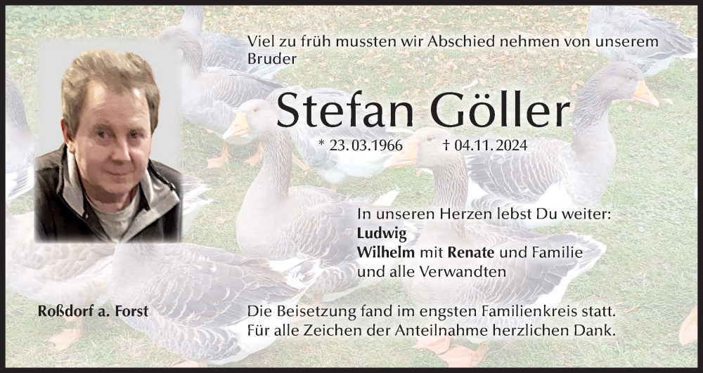  Traueranzeige für Stefan Göller vom 23.11.2024 aus MGO