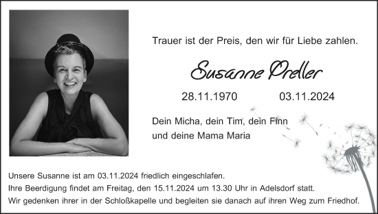 Anzeige von Susanne Preller von MGO