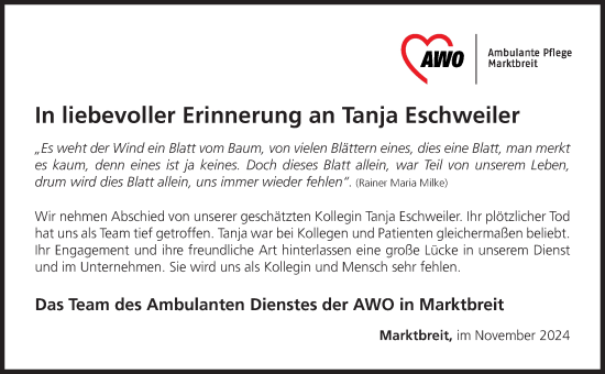 Anzeige von Tanja Eschweiler von MGO