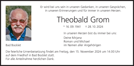 Anzeige von Theobald Grom von MGO