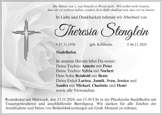 Anzeige von Theresia Stenglein von MGO