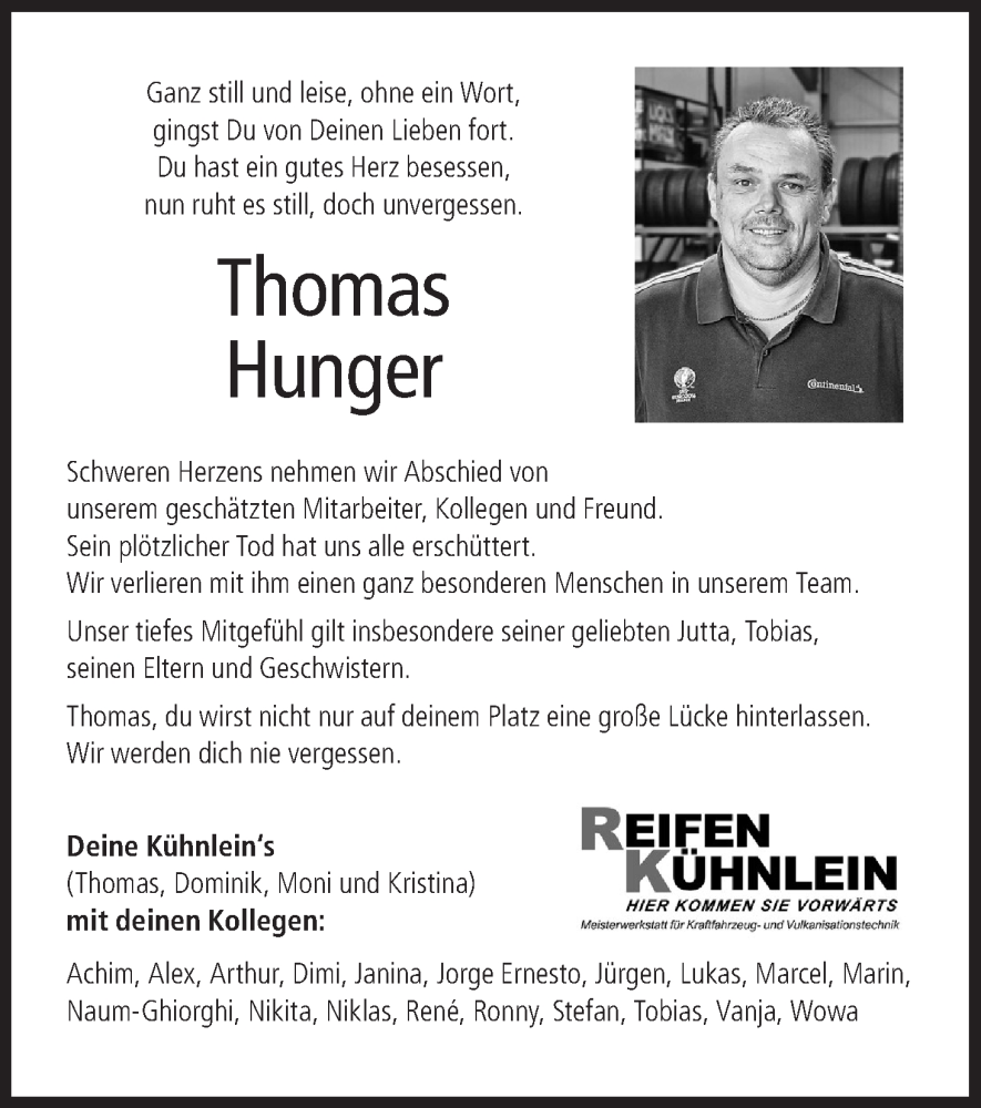  Traueranzeige für Thomas Hunger vom 23.11.2024 aus MGO