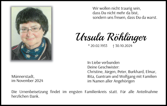 Anzeige von Ursula Röhlinger von MGO