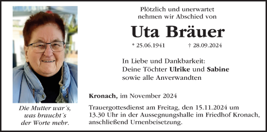 Anzeige von Uta Bräuer von MGO