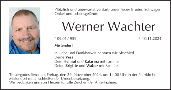 Anzeige von Werner Wachter von MGO