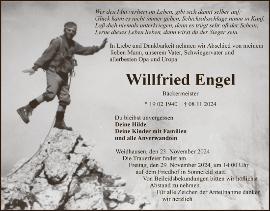 Anzeige von Willfried Engel von MGO