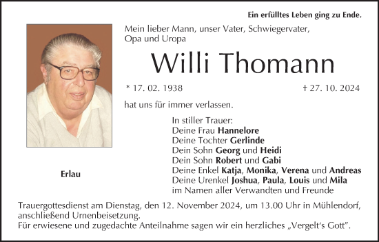 Anzeige von Willi Thomann von MGO