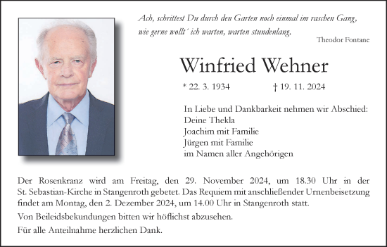 Anzeige von Winfried Wehner von MGO