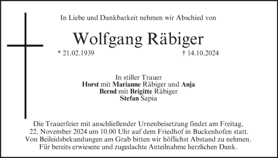 Anzeige von Wolfgang Räbiger von MGO