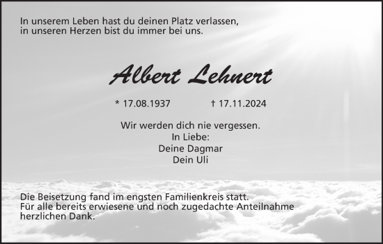 Anzeige von Albert Lehnert von MGO