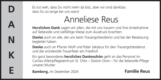 Anzeige von Anneliese Reus von MGO