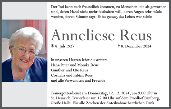 Anzeige von Anneliese Reus von MGO