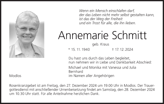 Anzeige von Annemarie Schmitt von MGO