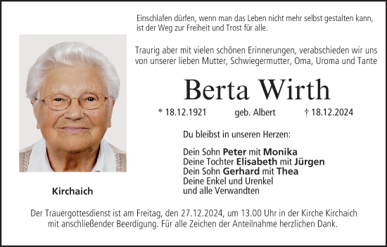 Anzeige von Berta Wirth von MGO