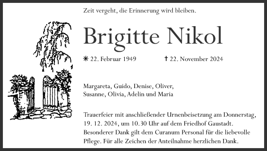 Anzeige von Brigitte Nikol von MGO