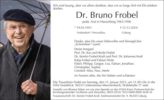 Anzeige von Bruno Frobel von MGO