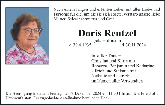 Anzeige von Doris Reutzel von MGO