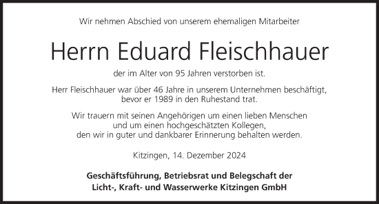 Anzeige von Eduard Fleischhauer von MGO