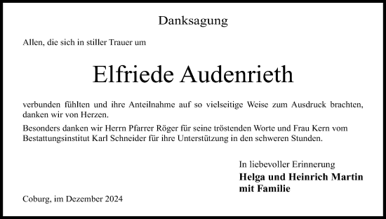 Anzeige von Elfriede Audenrieth von MGO