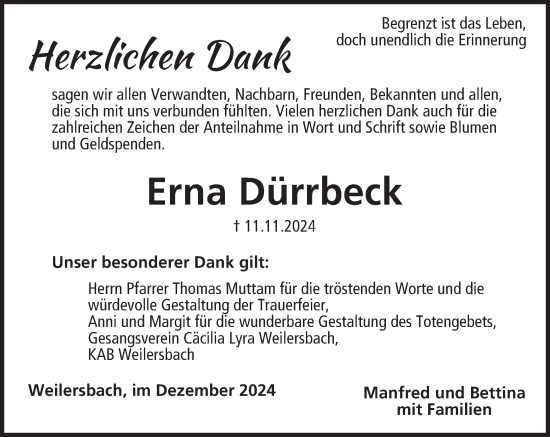 Anzeige von Erna Dürrbeck von MGO