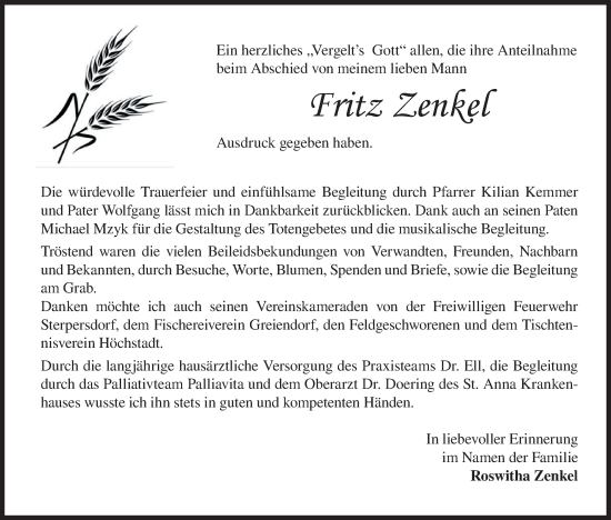 Anzeige von Fritz Zenkel von MGO