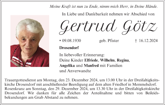 Anzeige von Gertrud Götz von MGO