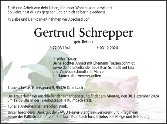 Anzeige von Gertrud Schrepper von MGO