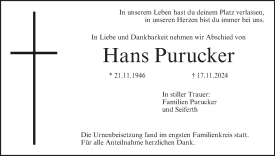 Anzeige von Hans Purucker von MGO