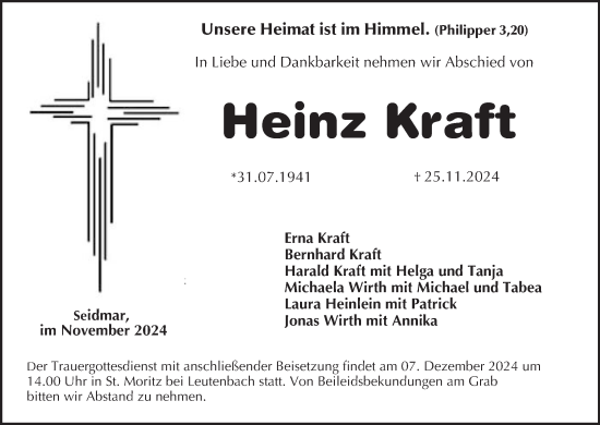 Anzeige von Heinz Kraft von MGO