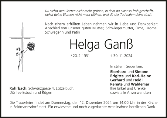 Anzeige von Helga Ganß von MGO