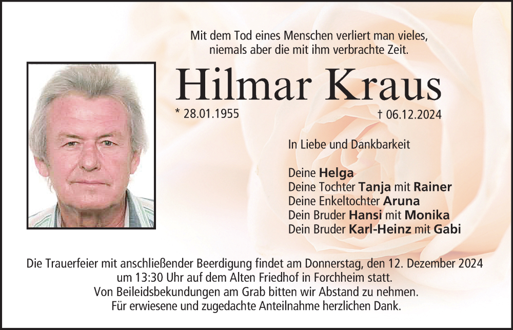  Traueranzeige für Hilmar Kraus vom 10.12.2024 aus MGO