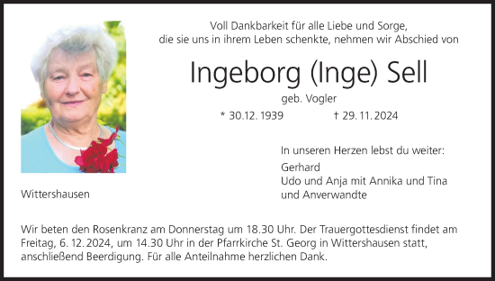 Anzeige von Ingeborg Sell von MGO