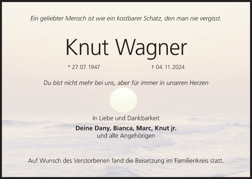  Traueranzeige für Knut Wagner vom 05.12.2024 aus MGO