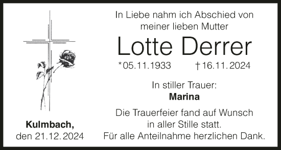 Anzeige von Lotte Derrer von MGO