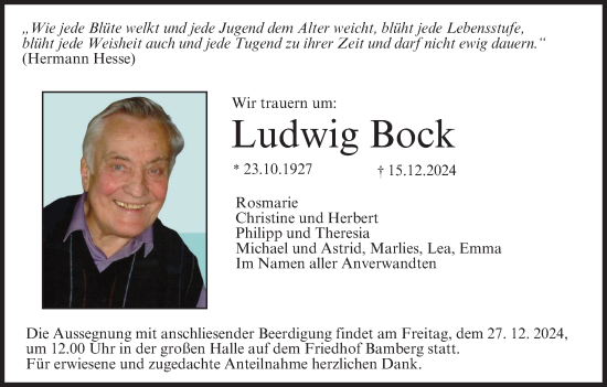 Anzeige von Ludwig Bock von MGO