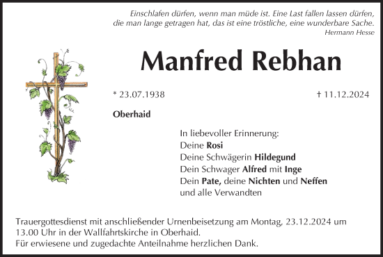 Anzeige von Manfred Rebhan von MGO