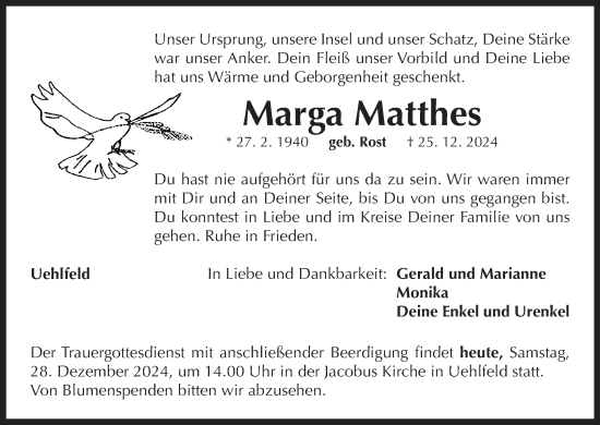 Anzeige von Marga Matthes von MGO