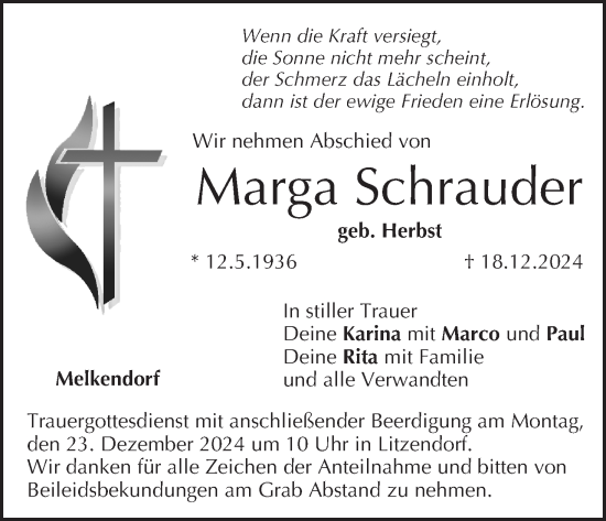 Anzeige von Marga Schrauder von MGO