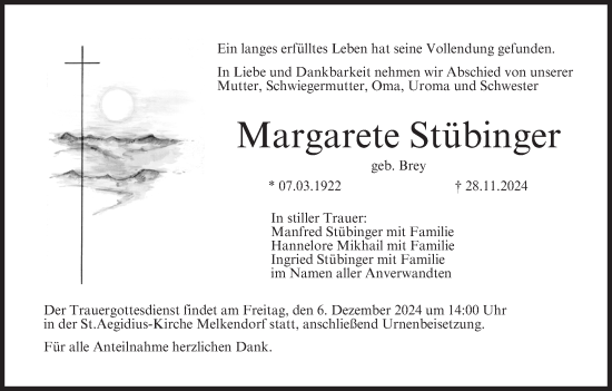 Anzeige von Margarete Stübinger von MGO