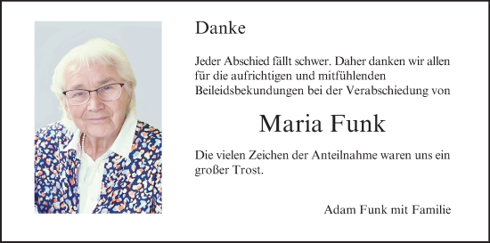 Anzeige von Maria Funk von MGO