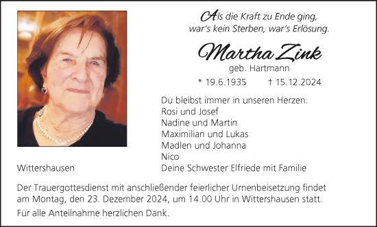 Anzeige von Martha Zink von MGO