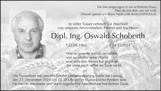 Anzeige von Oswald Schoberth von MGO