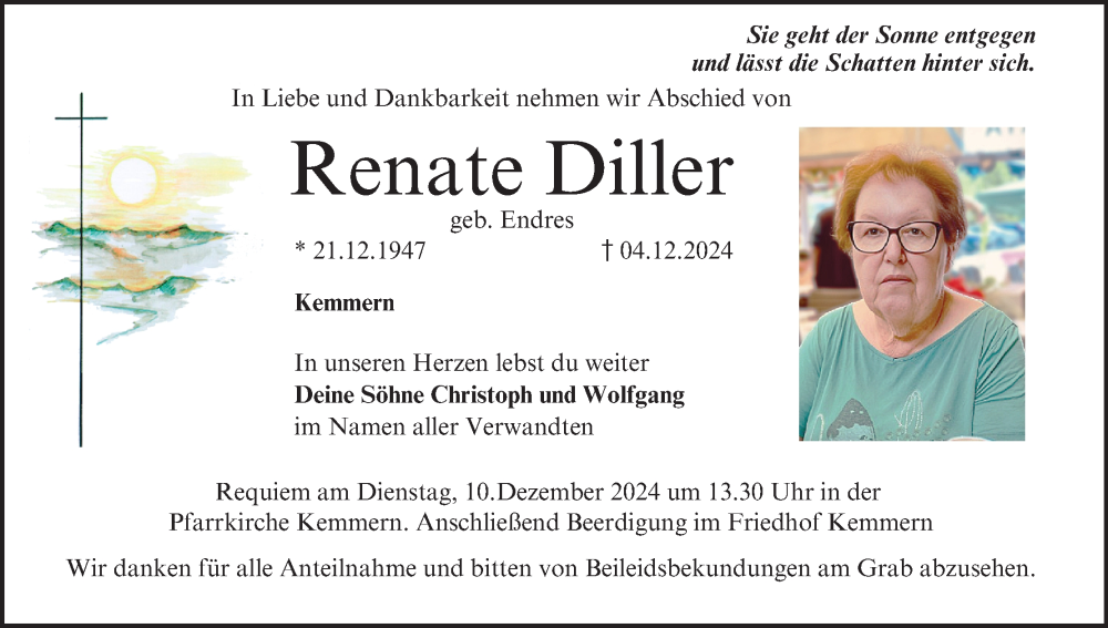  Traueranzeige für Renate Diller vom 07.12.2024 aus MGO