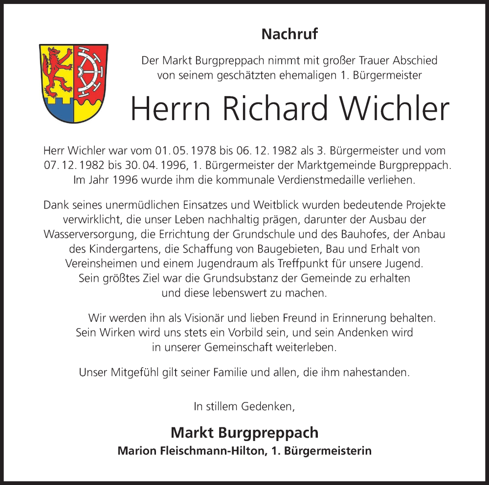  Traueranzeige für Richard Wichler vom 11.12.2024 aus MGO